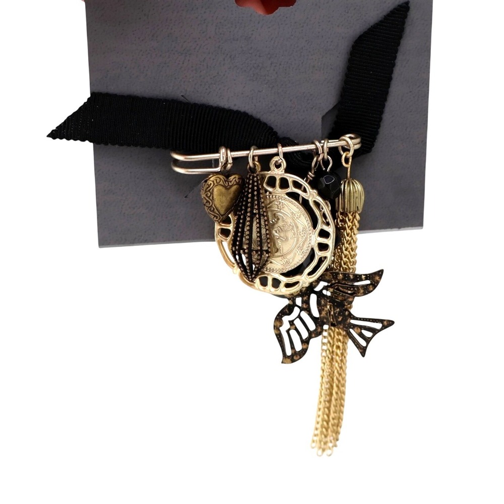 Express Vintage Style Charm Brooch Locket Coin Bird Black Bow Dark Academia NWT